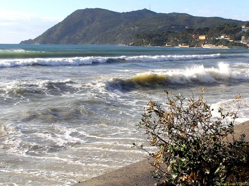 Les vagues se brisent sur le mur de protection