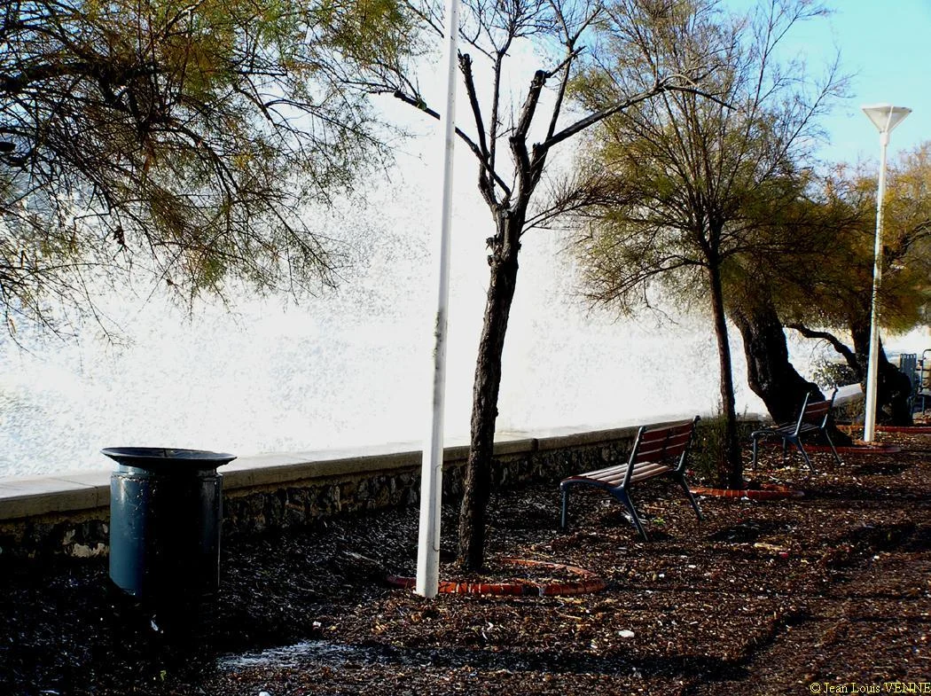 Les vagues se brisent sur le mur de protection