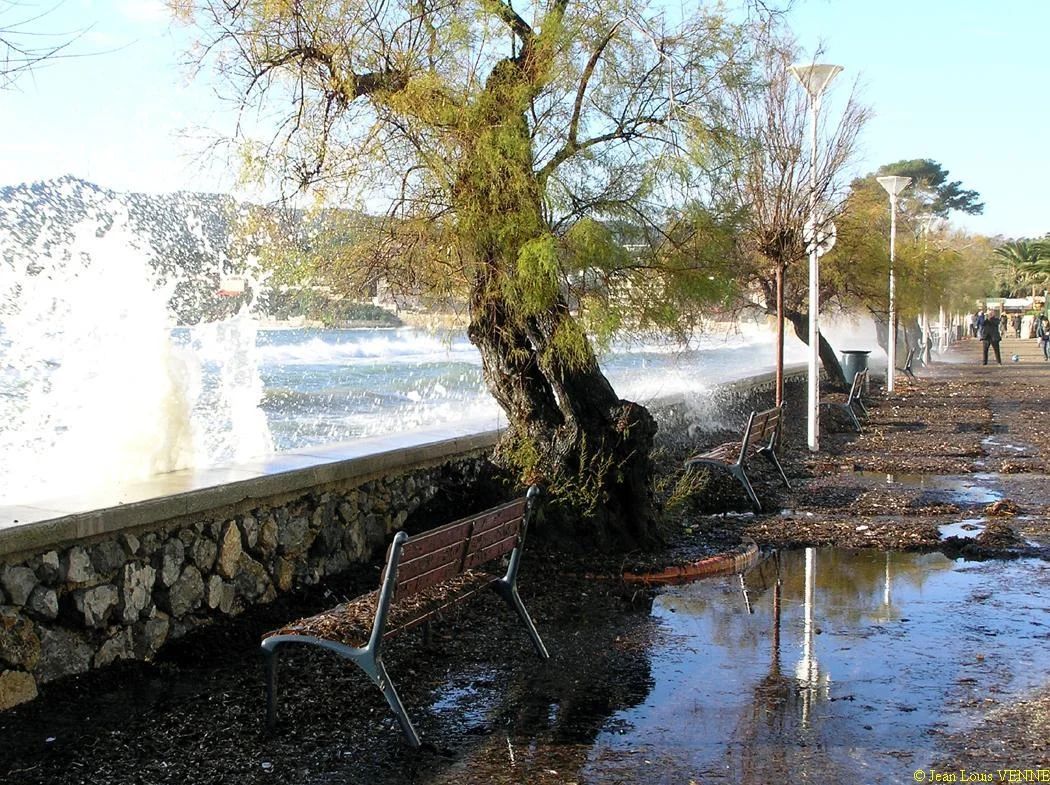 Les vagues se brisent sur le mur de protection