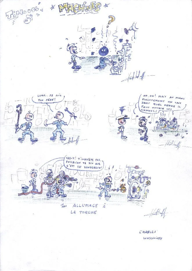 Dessins humoristiques en machine