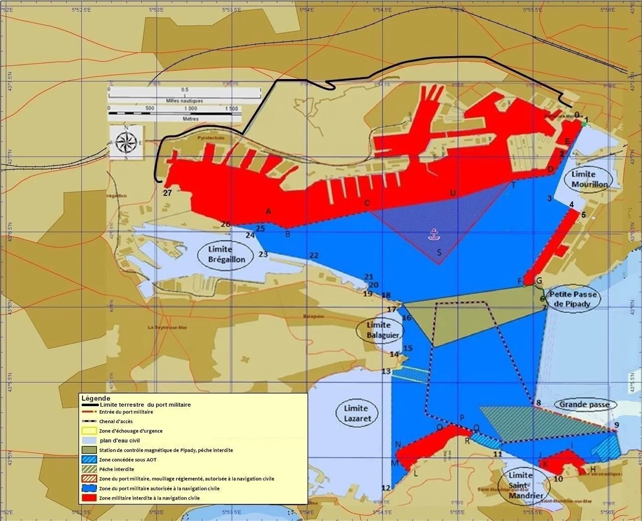 Carte des zones du port militaire de Toulon