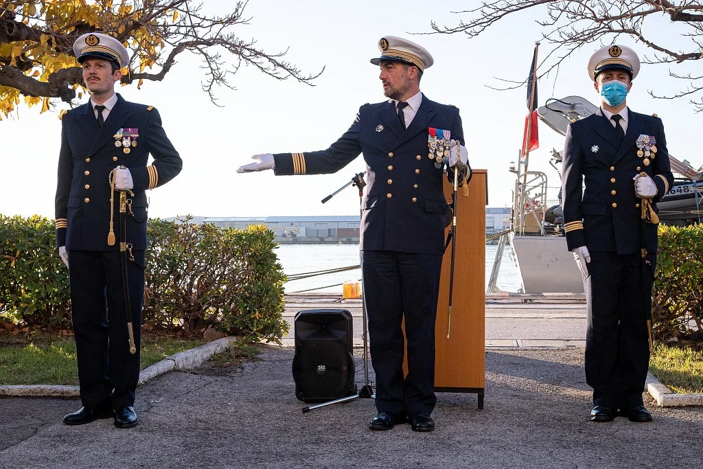 Le capitaine de corvette Tanguy de Nomazy, nouveau commandant du chasseur de mines tripartite Lyre