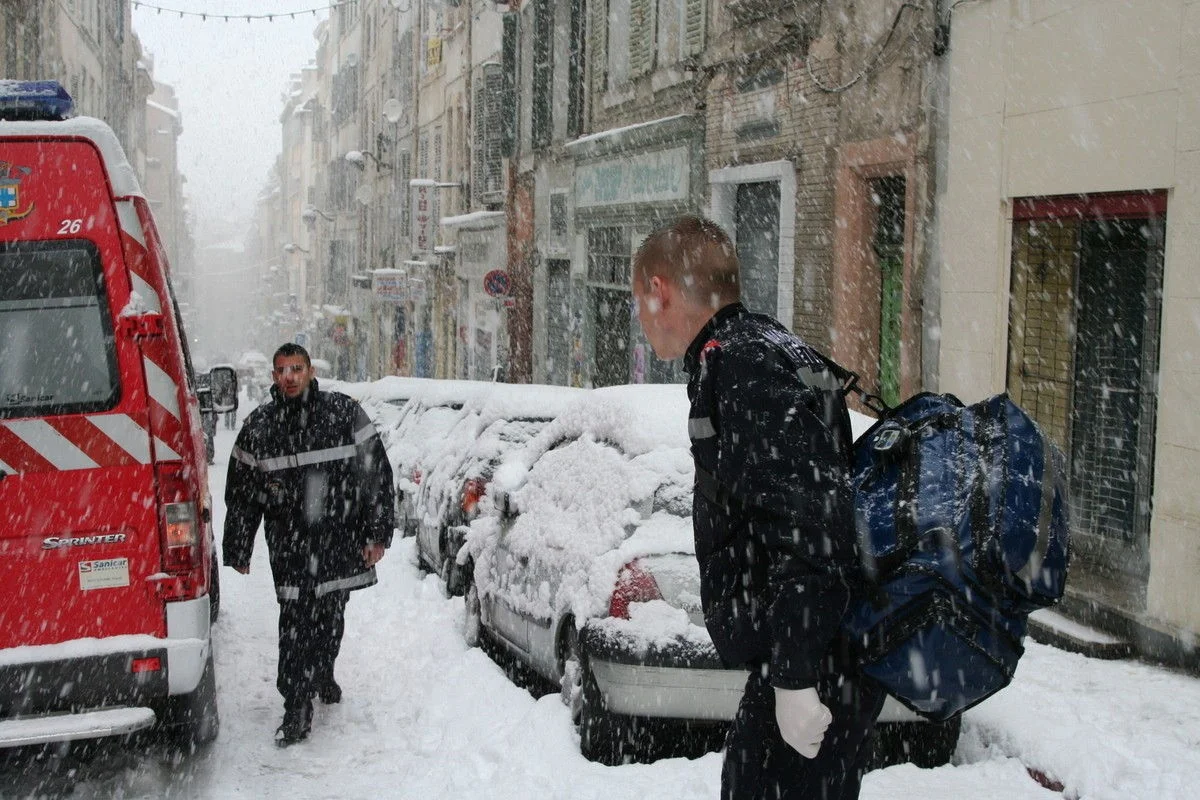 Intervention des marins-pompiers sous la neige